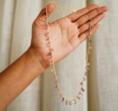 Amethyst gemstone drop necklace, Brass with 22k gold plated, Handmade jewelry